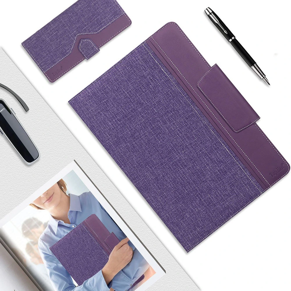 Cloth & Leather Material Cardboard Padfolio Organizer Portfolio with Clip and Phone Pocket