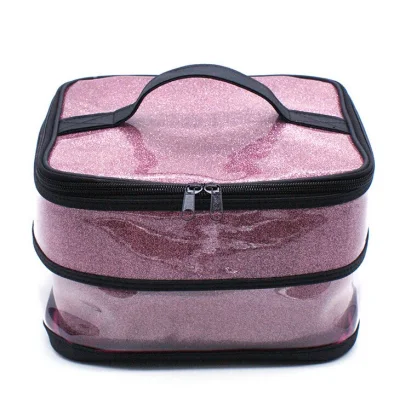 Bolsa de maquillaje de PVC Bolsa de cosméticos de doble capa Bolsa de artículos de tocador para niñas